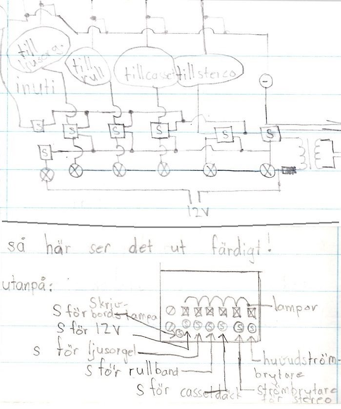Ett kopplingsschema på ett av de tidiga kontrollborden jag ritade och byggde i mellanstadiet.