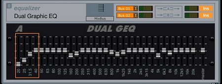 Bild från ett digitalt mixerbord - En masterequaliser för medhörningen Bild från ett digitalt mixerbord - En masterequaliser för medhörningen