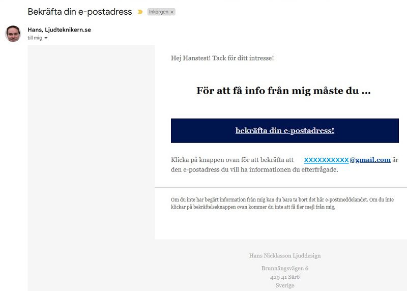 Bild på bekräftelsemejlet.